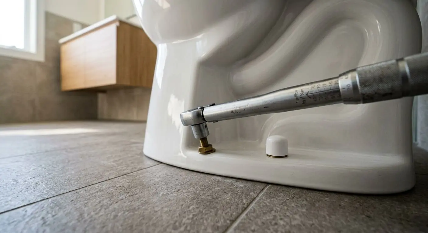 Torque tool tightening toilet mounting hardware during toilet installation