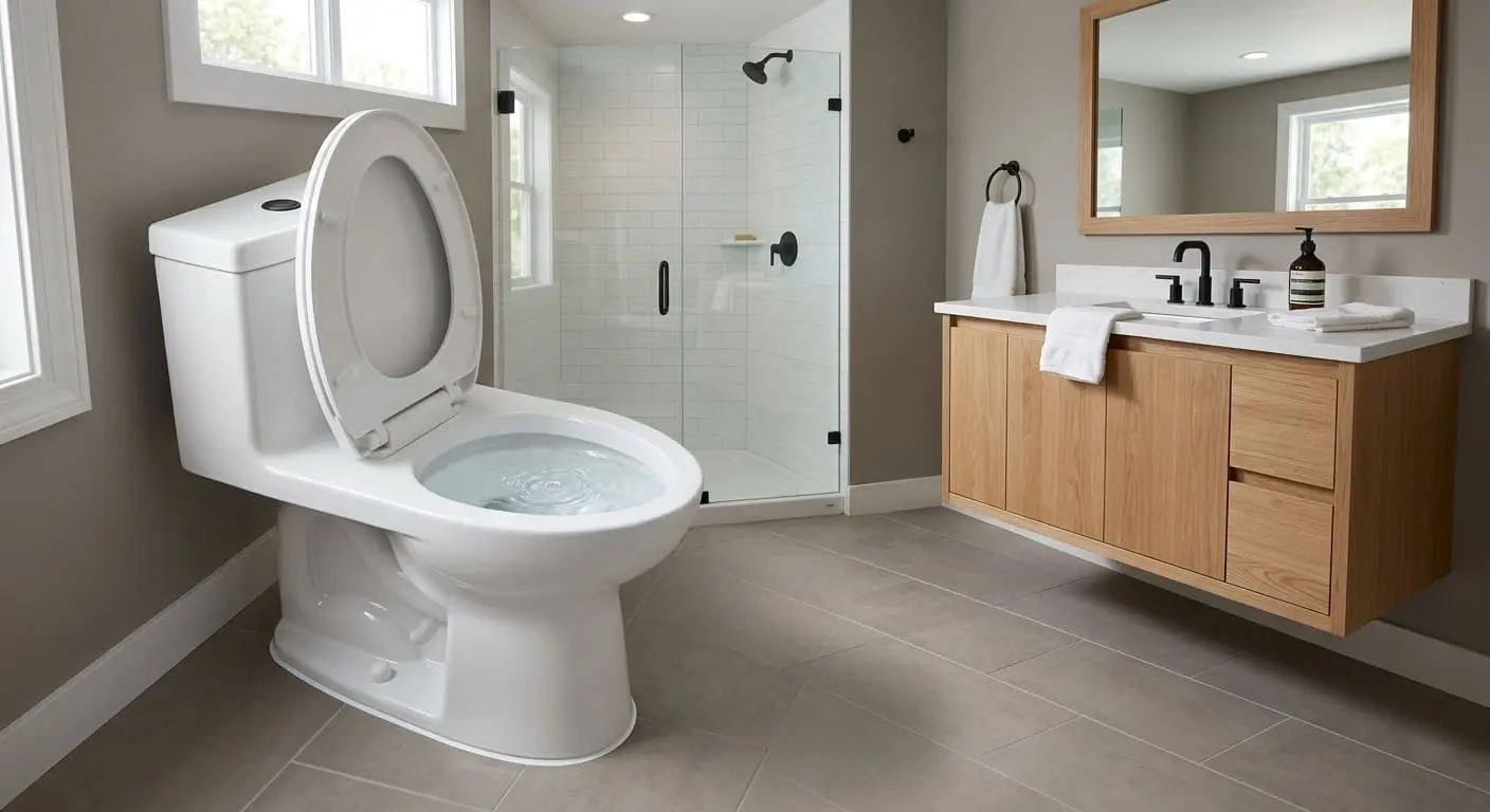 Final flush and performance verification during toilet installation in Bellingham WA