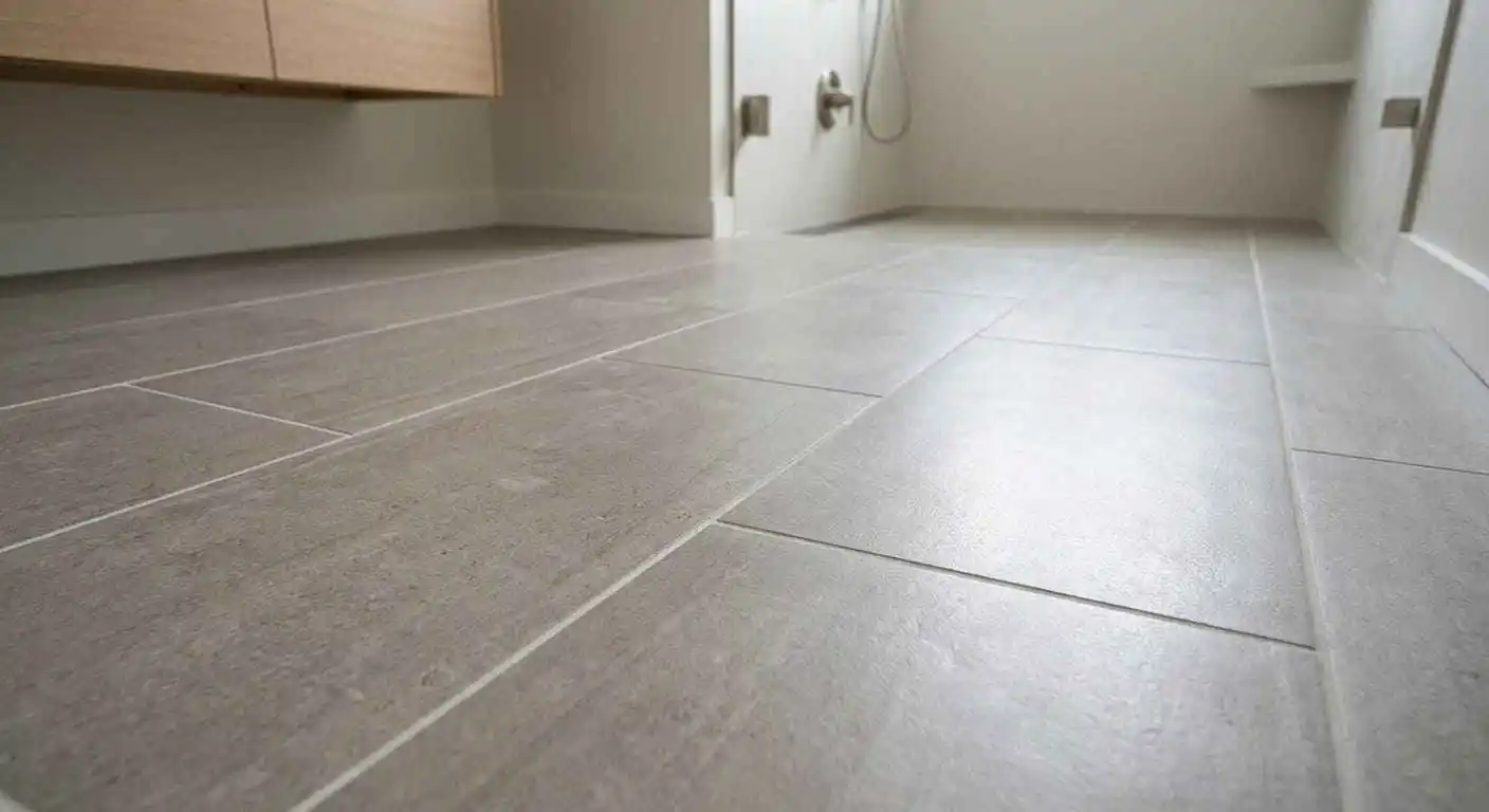 Porcelain and ceramic bathroom tile floor installation in Bellingham WA featuring moisture-resistant flooring designed for wet bathroom environments