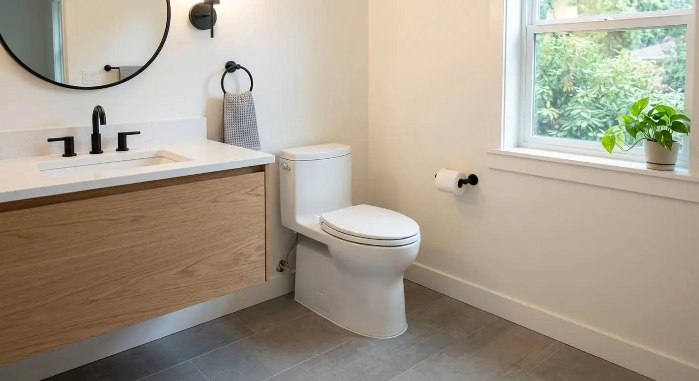 Modern toilet replacement completed in a residential bathroom in Bellingham WA