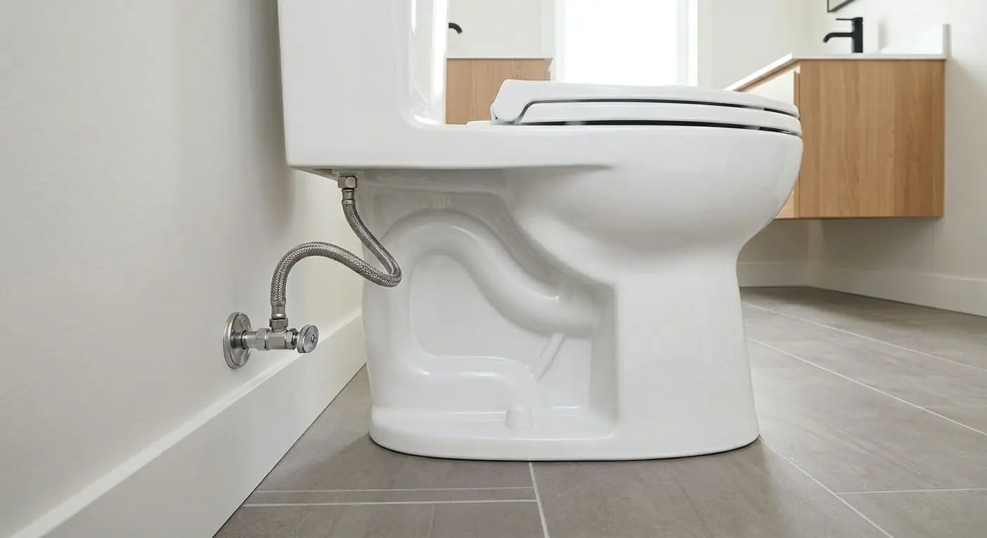 Water connection and leak testing during professional toilet installation