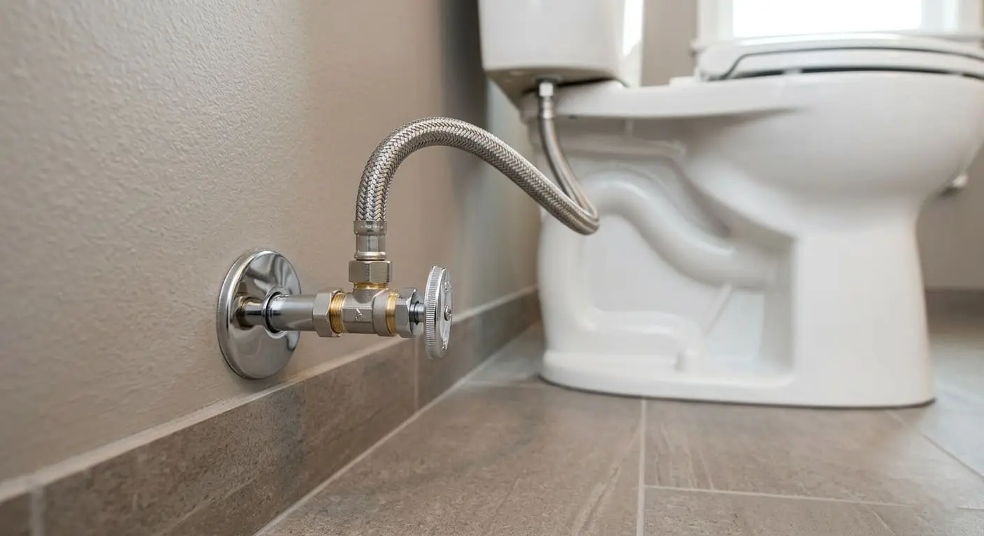 oilet water supply line and shut off valve connection installed